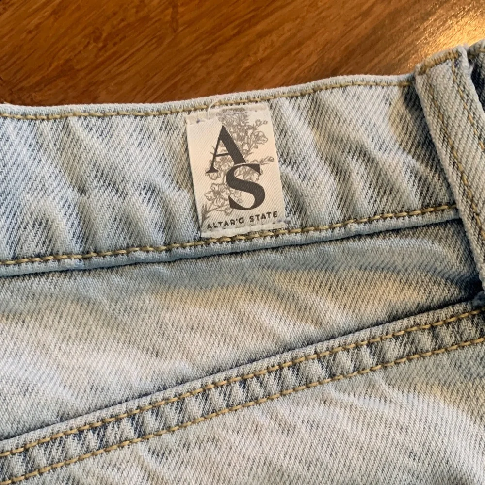 Altar'd State Light Blue Frayed Jean Shorts - Picture 3 of 6